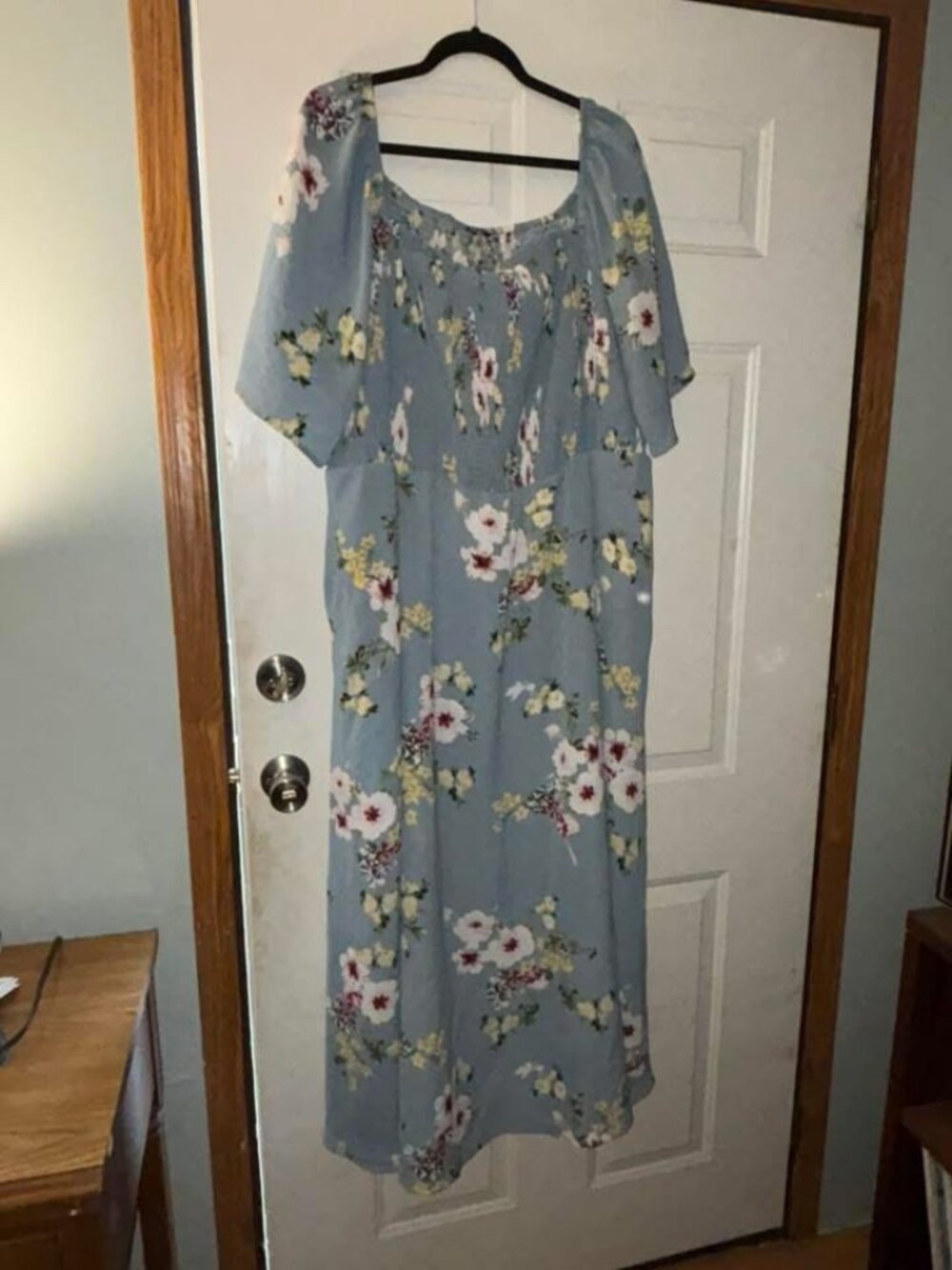 Floral Square Neck Ruffles Pocket Shirred Split Dress